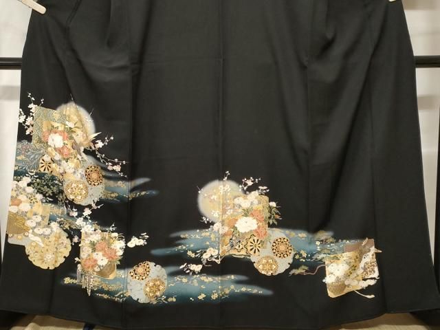 平和屋着物□豪華黒留袖 刺繍 雪輪鳳凰花文 暈し染め 金彩 正絹 逸品