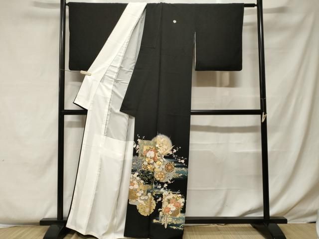 平和屋着物□豪華黒留袖 刺繍 雪輪鳳凰花文 暈し染め 金彩 正絹 逸品