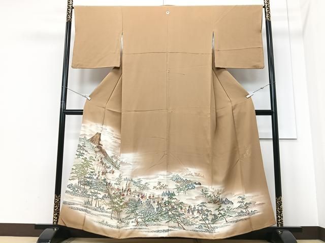 平和屋着物■色留訪問着　寿光織　孔雀草花文　暈し染め　金糸　正絹　逸品　CABF4136ev 平和屋着物□色留訪問着 寿光織 孔雀草花文 暈し染め 金糸 正絹 逸品