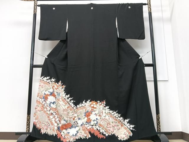 平和屋着物■希少　夏物　黒留袖　花蝶唐草文　暈し染め　銀彩　逸品　CZAA4265s5 平和屋着物□豪華黒留袖 刺繍 孔雀花唐草文 暈し染め 銀彩 正絹 逸品