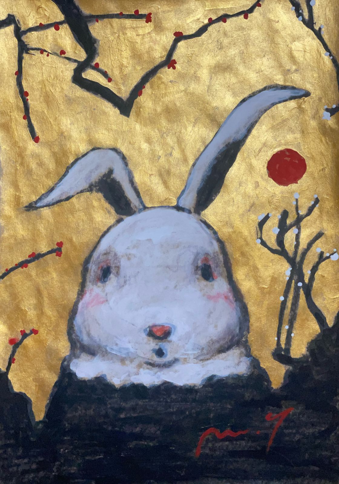 Manabu Takano Art 001 高野マナブ ドローイング A4 Moon Sun Rabbit