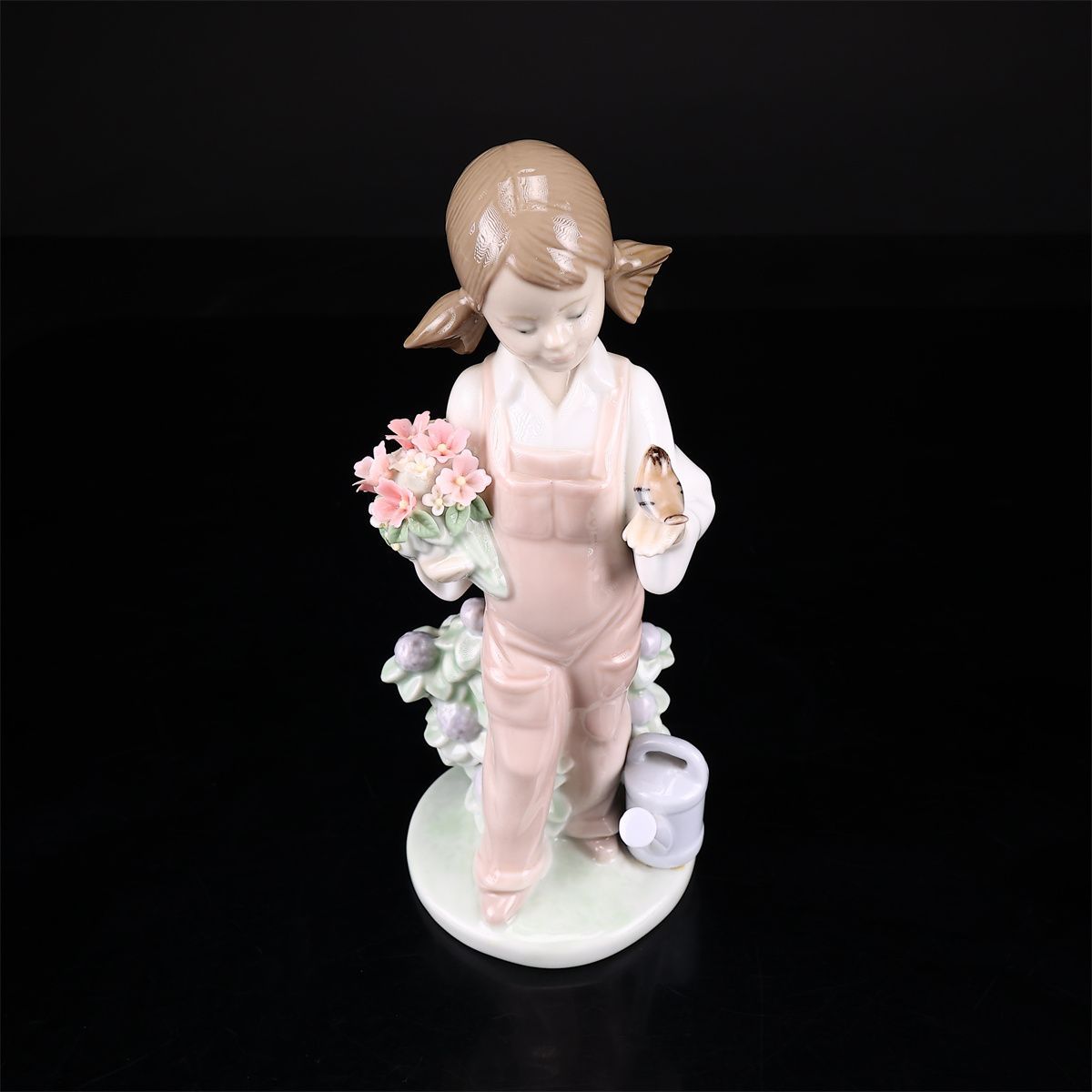 LLADRO 【リヤドロ】 磁器人形 小鳥と話す少女 置物 高19.5㎝／花びら