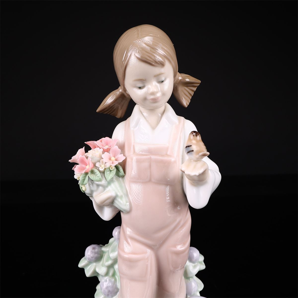 LLADRO 【リヤドロ】 磁器人形 小鳥と話す少女 置物 高19.5㎝／花びら