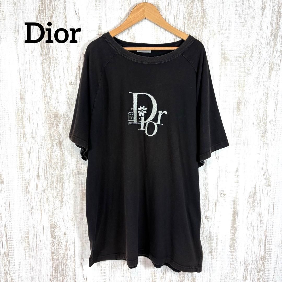 Dior Homme ディオールオム ERL コラボ ロゴ刺繍 Tシャツ ビッグシルエット ブラック メンズ 半袖 トップス
