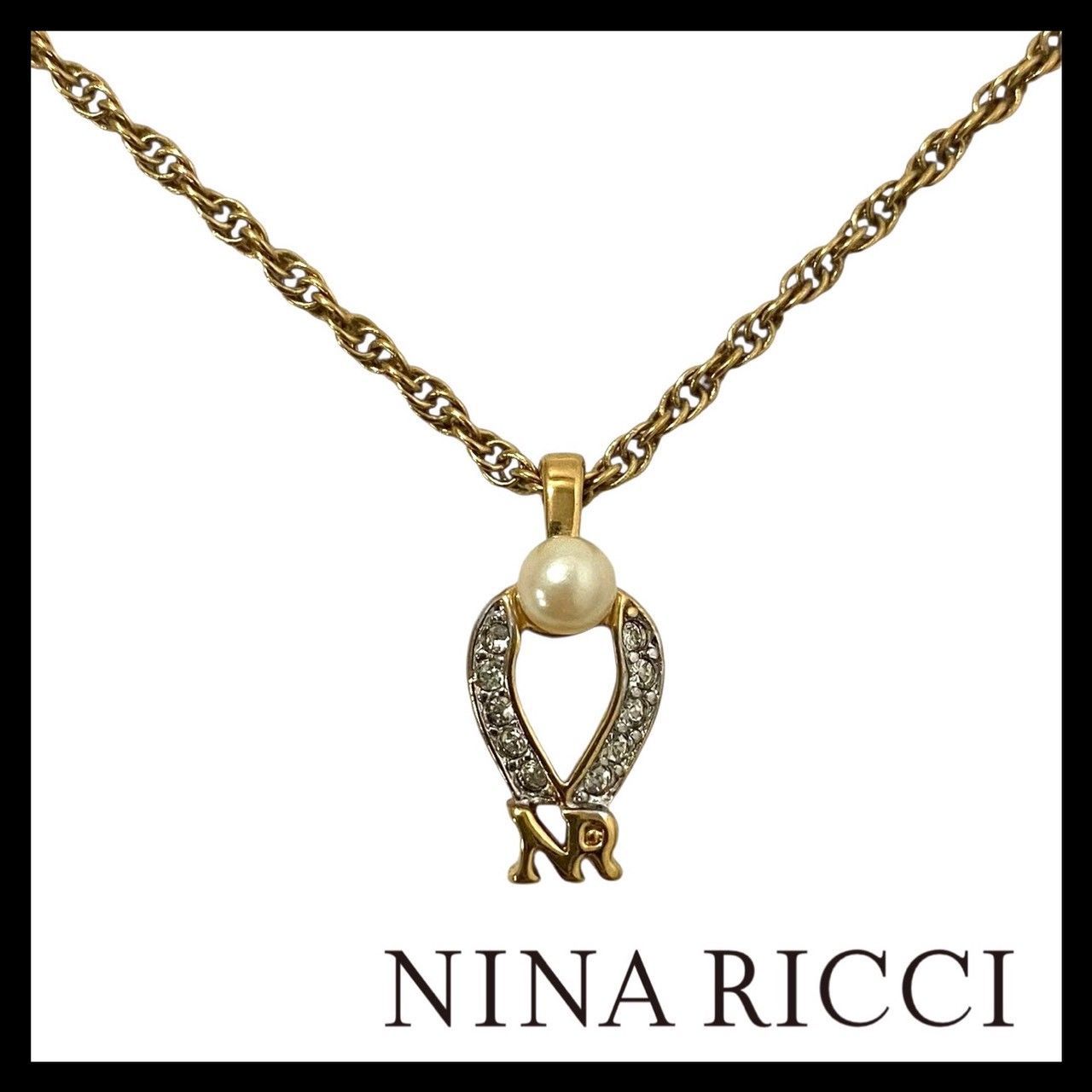 NINA RICCI】ニナリッチ ネックレス ゴールドカラー ラインストーン 