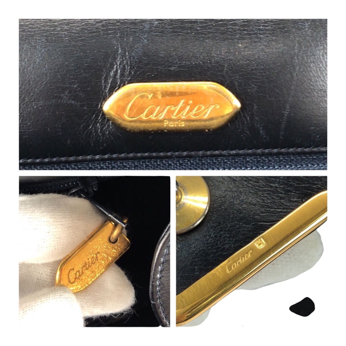 美品 CARTIER カルティエ サファイアライン ブラック 黒 ゴールド金具 レザー ショルダーバッグ ポシェット レディース 505026 【中古】 Cartier（カルティエ） ショルダーバッグ サファイアライン 中古