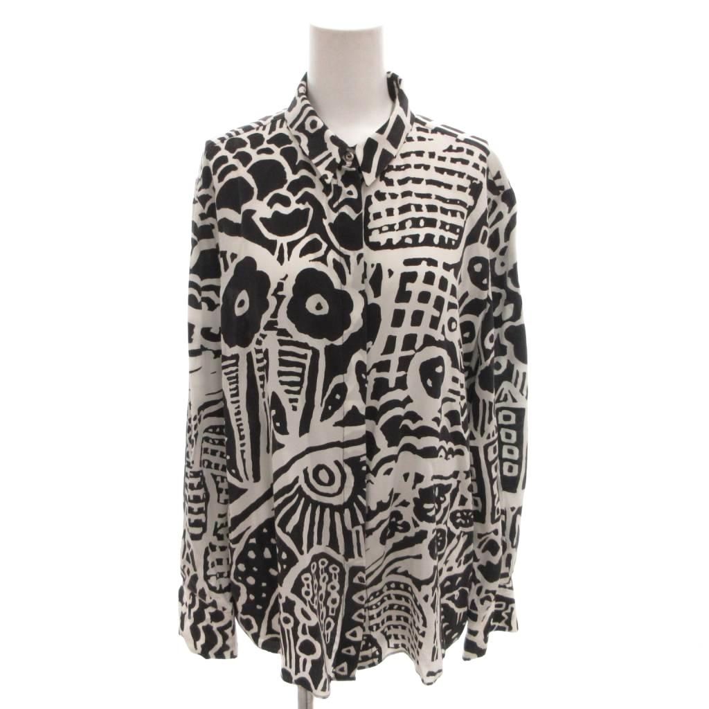 マリメッコ marimekko シルクシャツ ブラウス 総柄 バイカラー 長袖 絹