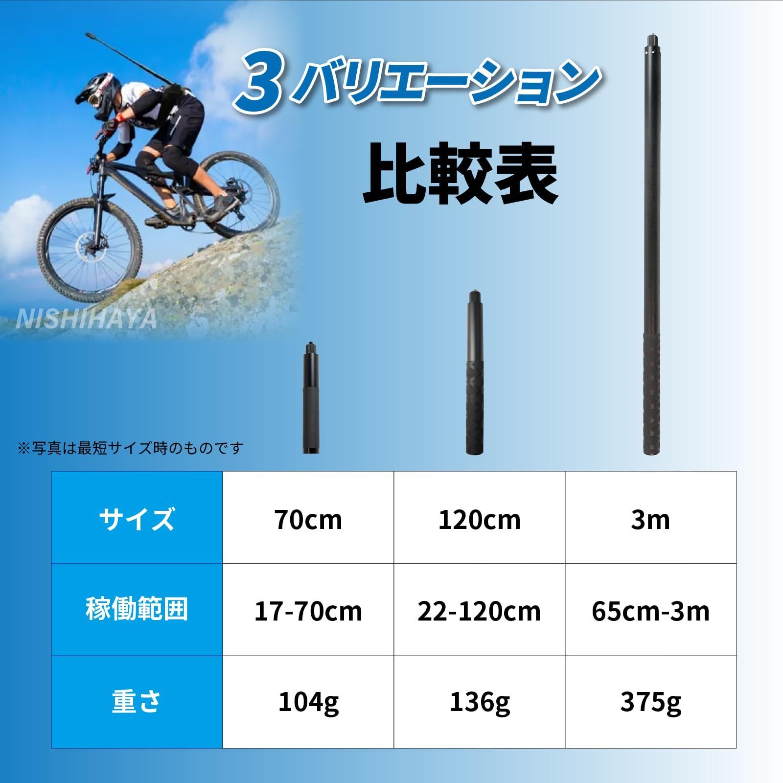 新品】にしはや Insta360自撮り棒 3M (ブラック) - メルカリ