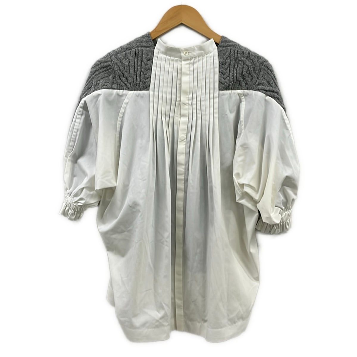 Sacai(サカイ) 七分袖シャツブラウス サイズ1 S レディース美品  SCW-256 白×グレー 25SS/ニット切替 Sacai(サカイ) 七分袖シャツブラウス サイズ1 S レディース美品 SCW