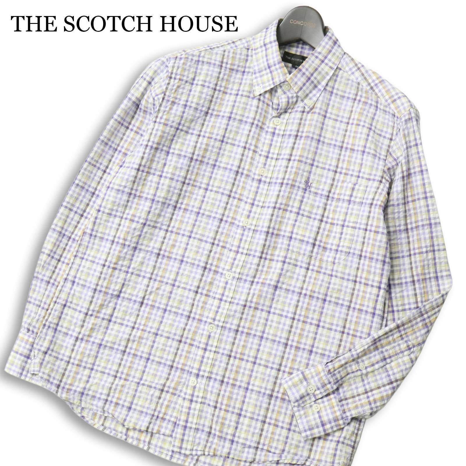 【未使用品】ザスコッチハウス シアサッカー ストライプ チェックパイピング LL THE SCOTCH HOUSE スコッチハウス 春夏☆ 長袖 シアサッカー チェック