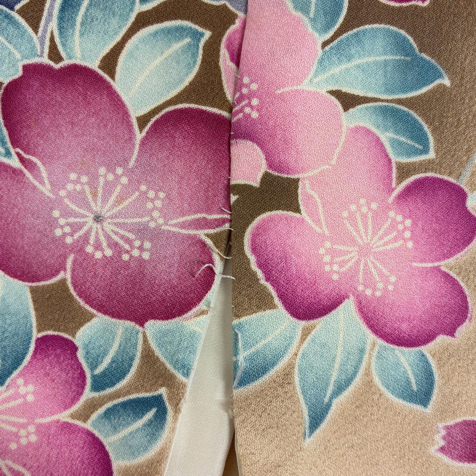 Pink♡様　正絹　振袖　駒刺繍　絞り　草花文　やまと誂製　袋帯　唐織　銀糸　紫 振袖 3点セット 金通し 金駒刺繍 袋帯 襦袢 花柄 桜 梅 菊 正絹 黒 白