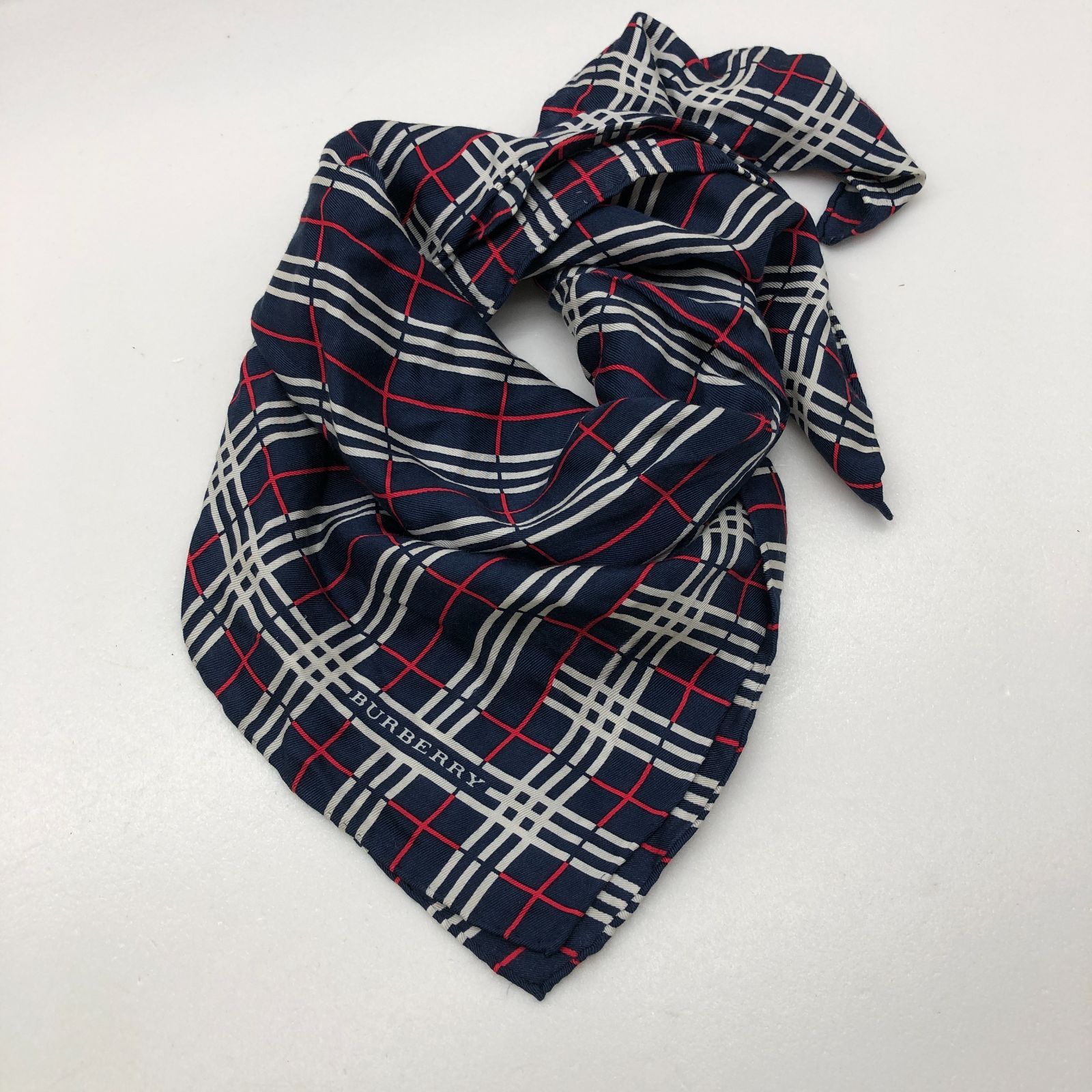 バーバリー シルクスカーフ　ネイビー BURBERRY シルク スカーフ チェック柄 ネイビー バーバリー SGAW26