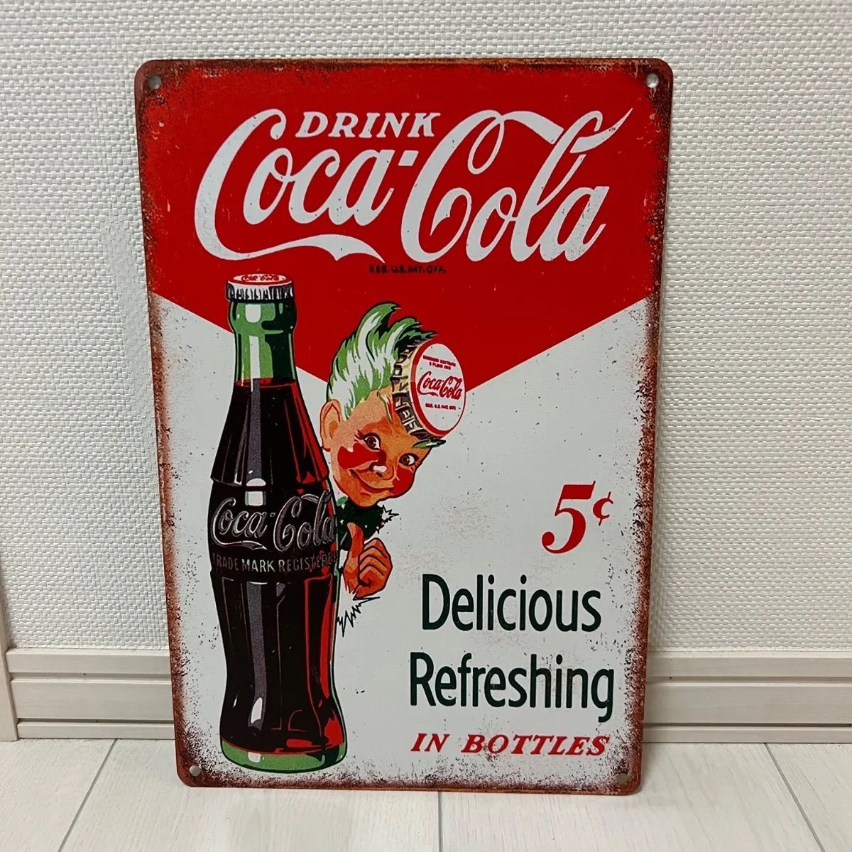 訳あり品】アメリカン雑貨 ブリキ看板 Coca-Cola コカコーラ 5¢ レトロ 