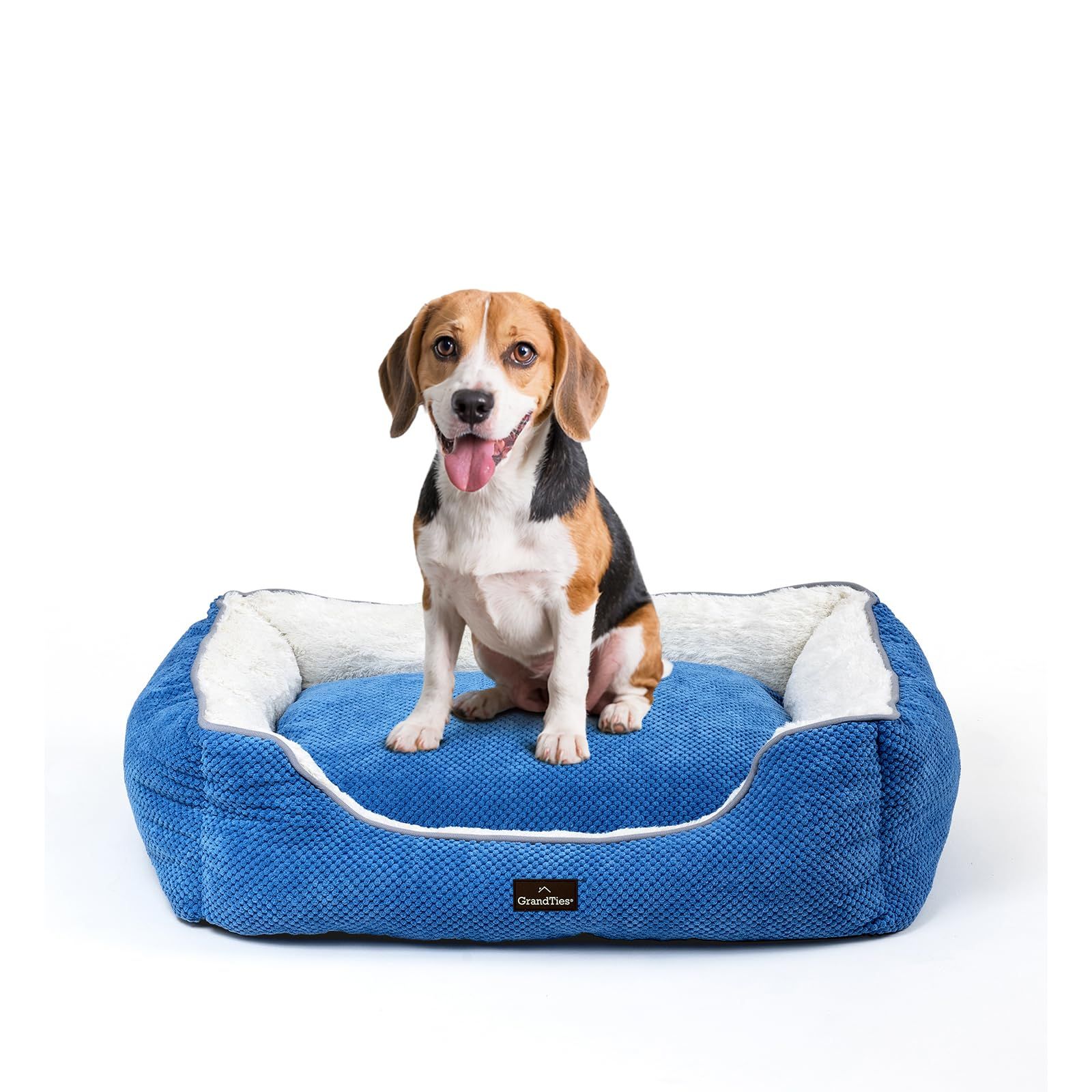 GRANDTIES グランタイズ プレミアム ペットベッド ブルー M 犬 猫 小型犬 中型犬 洗える ふわふわ 高級 暖かい もふもふ クッション付き 滑り止め 通年用