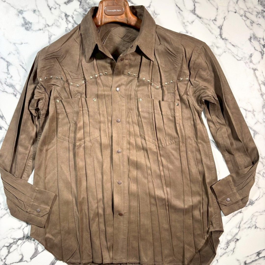 ISSEYMIYAKEプリーツ加工長袖 極美品/スエード風素材/スタッズ付き(XL位)○イッセイミヤケ ISSEY