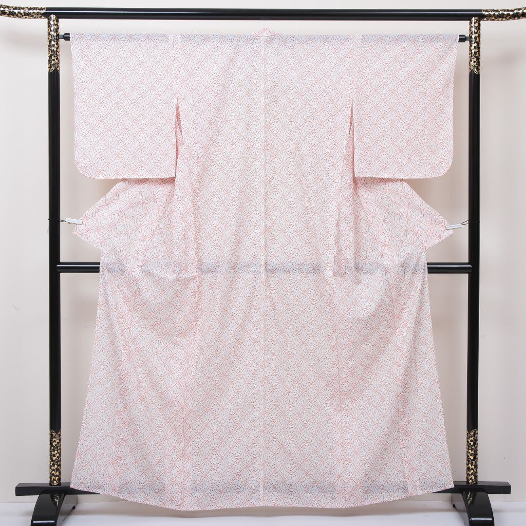 夏物 小紋 絽 身丈162cm 裄丈64cm ポリエステル 洗える着物 Bランク