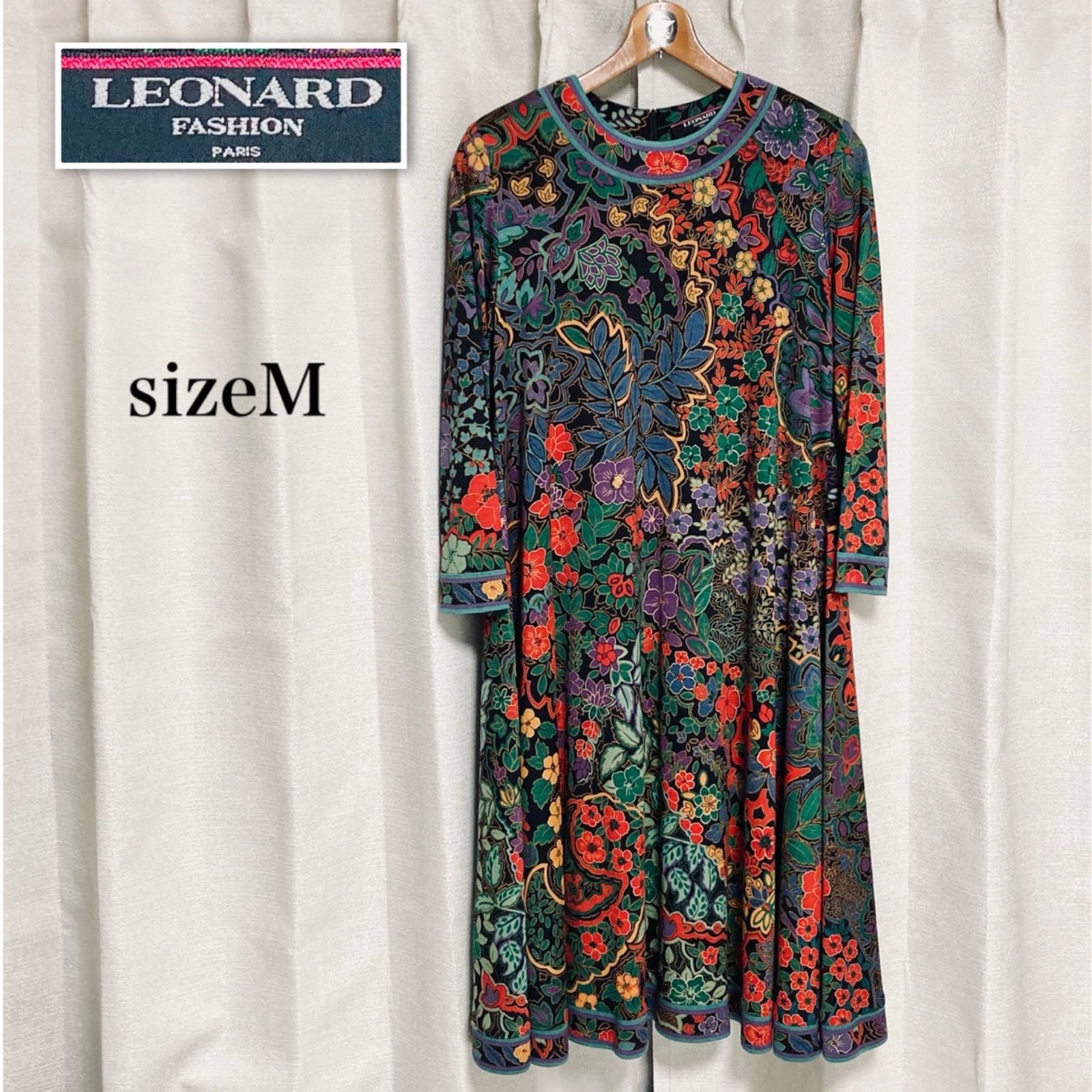 □極美品□LEONARD FASHION レオナールファッション ウール×シルク 花 