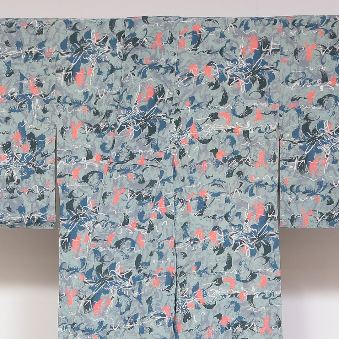 「縁」142ｃｍ～148ｃｍ 夏物 バチ衿 駒絽 小紋 正絹 Ｕ９０９ 小紋 袷 身丈148cm 裄丈62cm 正絹 Sランク インフォーマル 広衿 XS