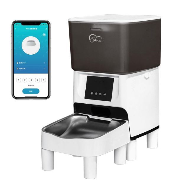 【送料無料】DOEL 猫自動給餌器 ペット中小型犬 4L 音声録音 脚が付いている(5/10cm*10個）定時定量給餌 水洗い可能ステンレス製ボウル アプリ対応 使いやすい 2WAY給電型ペット用ドライフード自動給餌器 乾燥剤付き 日本語の取説付き