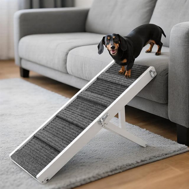 2025年バージョンアップ版 ペットスロープ 小型犬 ペットステップ 折りたたみ Pawaboo ペット用 坂状 折り畳み 高さ調節可能 段差がない 安定 滑り止め 木製 ステップ 4段調節 耐荷重15KGまで 省スペース 持ち運びやすい 組立簡単 子犬 老犬