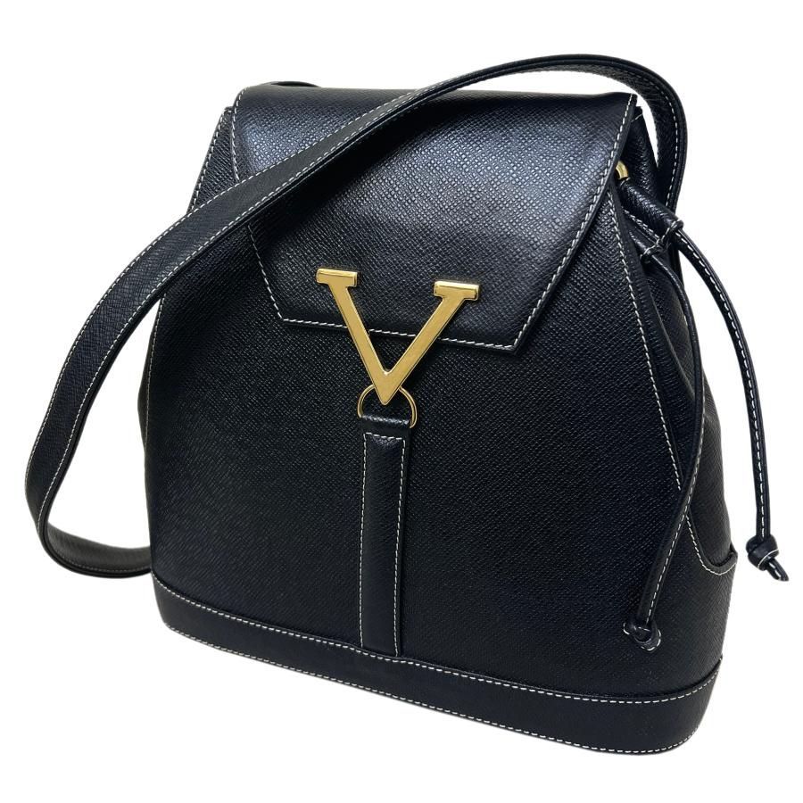 ヴァレンティノ ショルダーバッグ レザー ブラック パーティー ヴィンテージ VALENTINO ヴァレンティノ ガラヴァーニ バッグ ヴィンテージ V金具