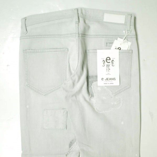 e JEANS イージーンズ 日本製 SLIM 岡山児島 ダメージ＆リペアパッチ加工 ストレッチスキニーデニムパンツ 171201001 2 Majorelle Gray ボタンフライ テーパード ジーンズ 定価38,500円 ボトムス【新古品】【中古】【e JEANS】 新品 e JEANS イージーンズ 日本製 SLIM 岡山児島 ダメージ＆リペア