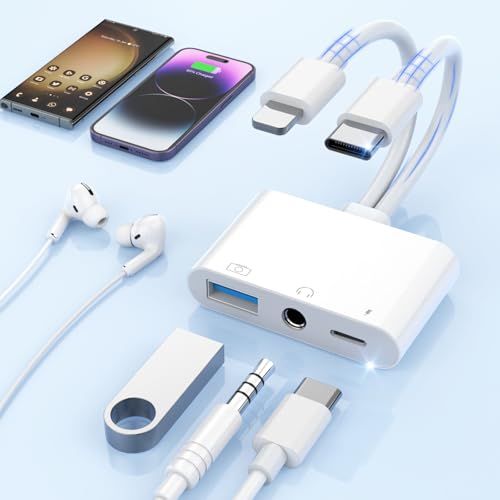 【2026 MFi認証品】新しい 3in1 Type-C/Lightning-3.5mm イヤホン変換アダプター iPhone イヤホンジャック 変換ー 3.5mm 急速充電 同時 通話/音量調節/音楽 二股ケーブル 純正チップ DAC搭載 Hi美品　おすすめ