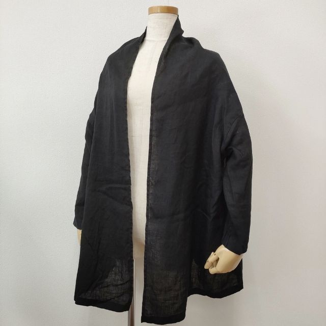 fog linen work リトアニア製 リネン 羽織 ジャケット カーディガン ブラック レディース フォグリネンワーク【中古】6-0405M∞ fog linen work リトアニア製 リネン 羽織 ジャケット カーディガン