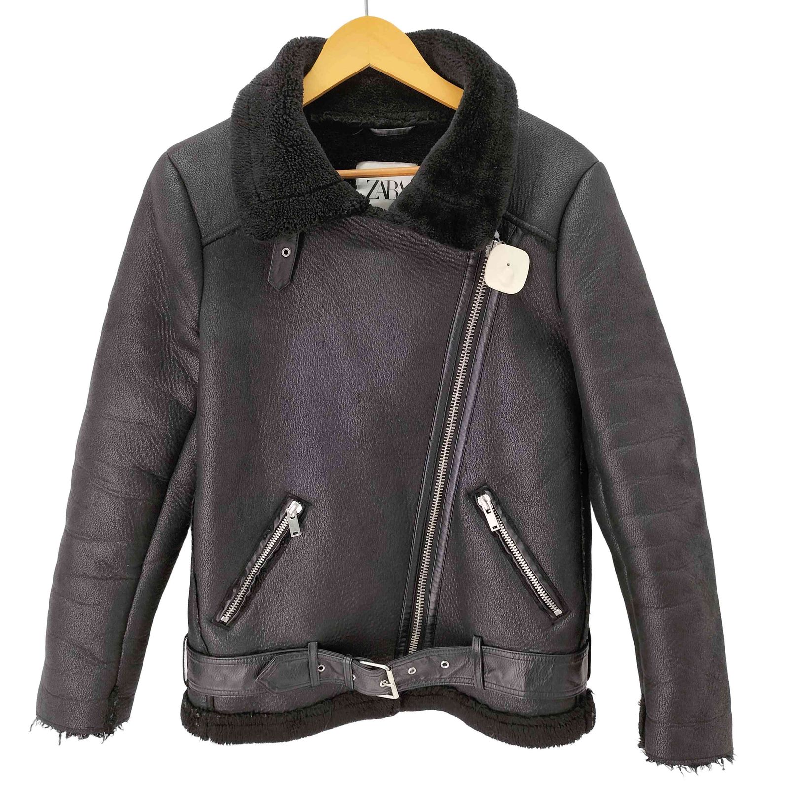 ザラ ZARA ダブルフェイス フェイクムートン ライダースジャケット