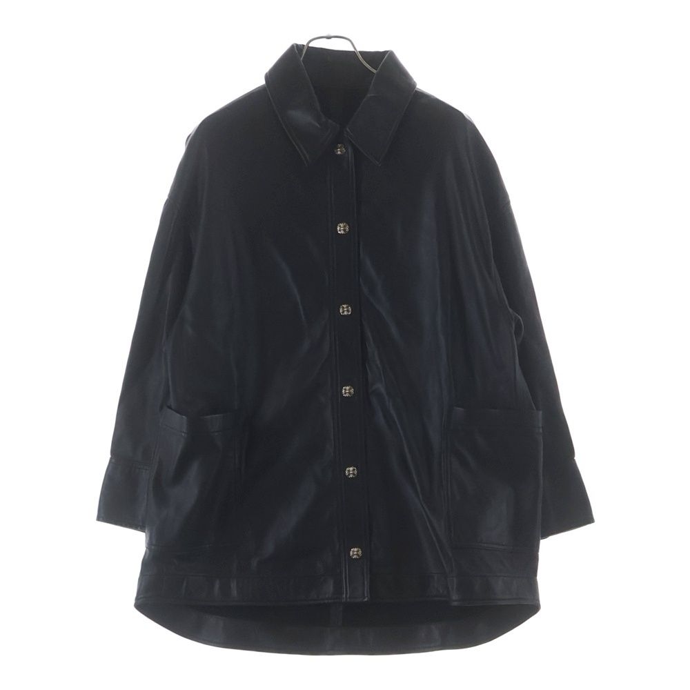 CHROME HEARTS (クロムハーツ) SHIRT LTHR クロスボールボタン オーバーサイズレザー長袖シャツジャケット ブラック