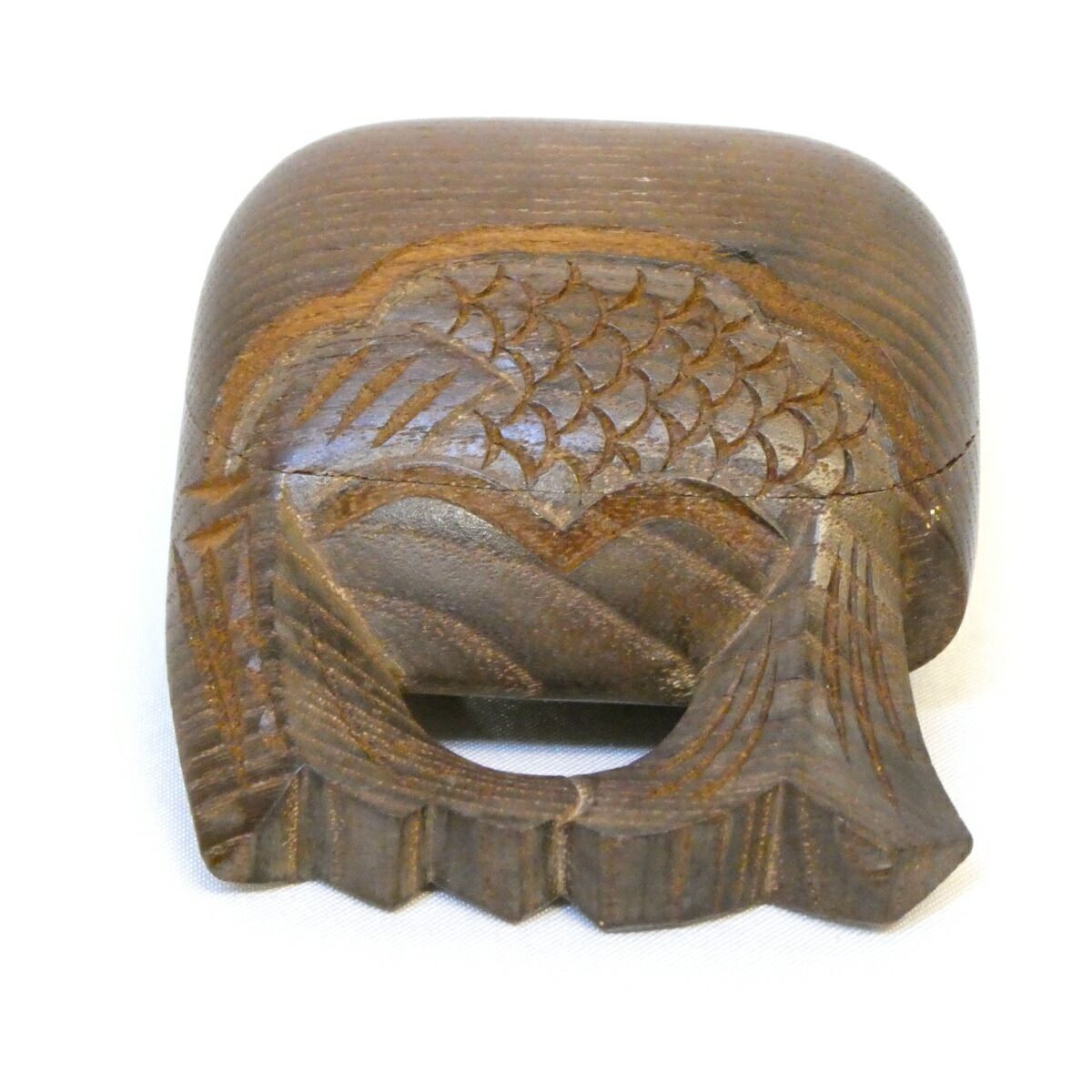 四月 特売品】祥桑軒 二代 川本光春作 桑彫 木魚香合 内金張り 茶道具