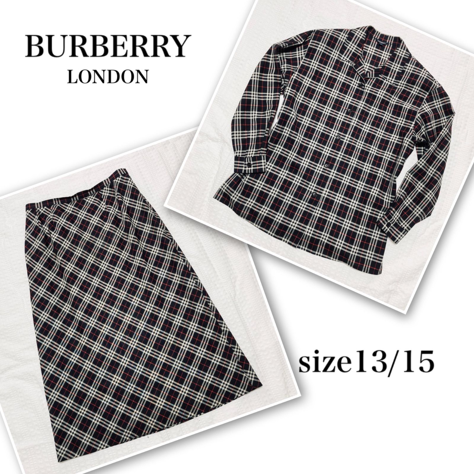 BURBERRY LONDON  黒白ノバチェックスカート 極美品】バーバリーロンドン 台形スカート プリーツ ノバチェック