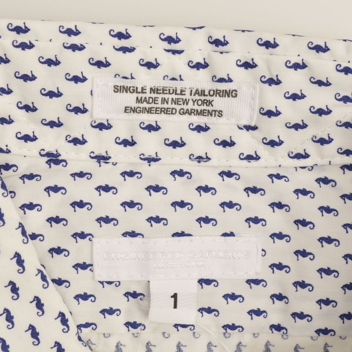 【ENGINEEREDGARMENTS】Short Collar Shirt Seahorse Print長袖シャツ Engineered Garments(エンジニアードガーメンツ)|Short Collar Shirt