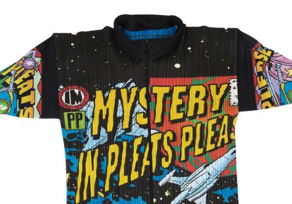 極美品　プリーツプリーズ　アメコミ柄　プリーツシャツ　アメコミ柄　サイズ3 プリーツプリーズPLEATS PLEASE アメコミプリントダブルジップコート