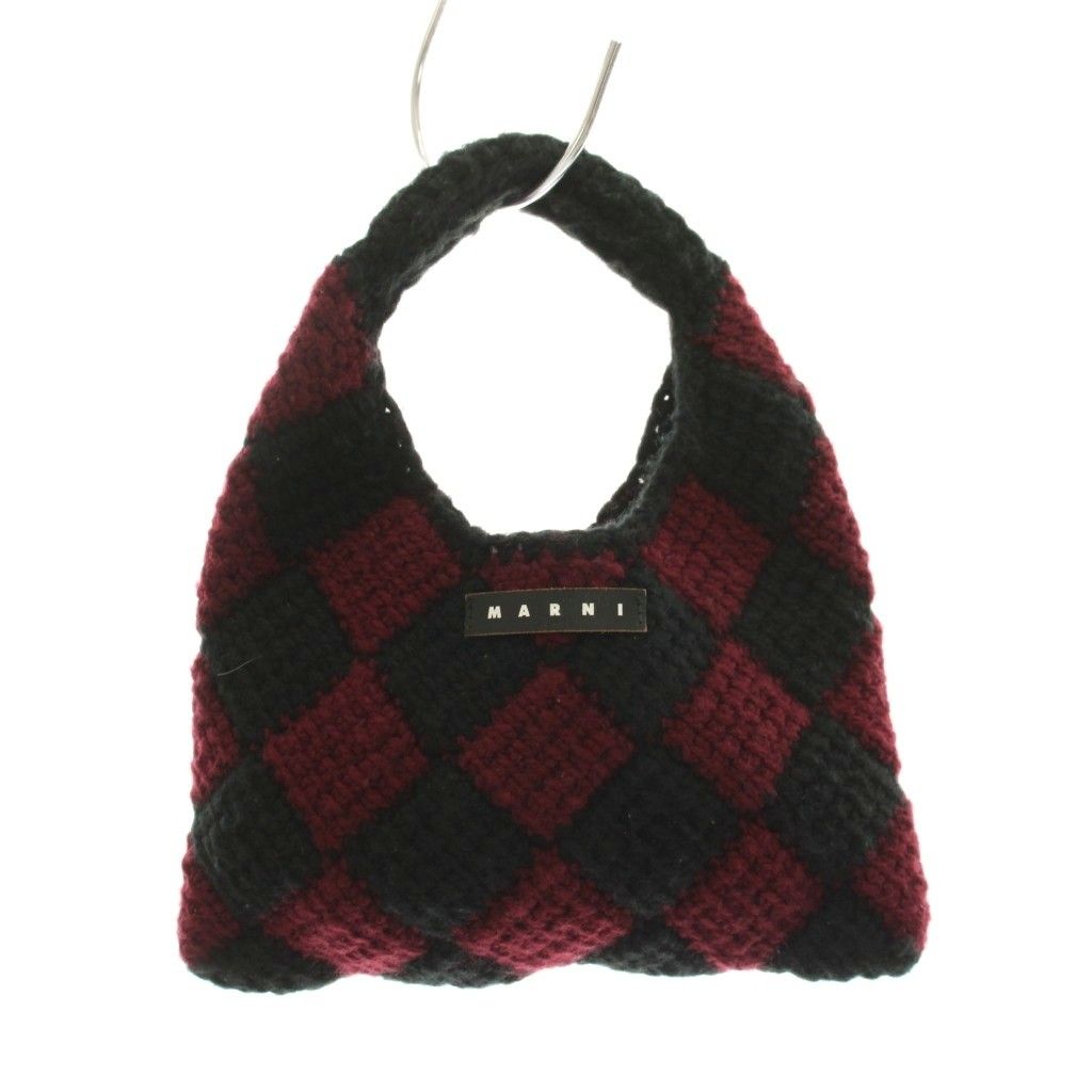 マルニ MARNI ハンドバッグ ダイアモンド クロシェ編み ニット 黒 ボルドー /YM