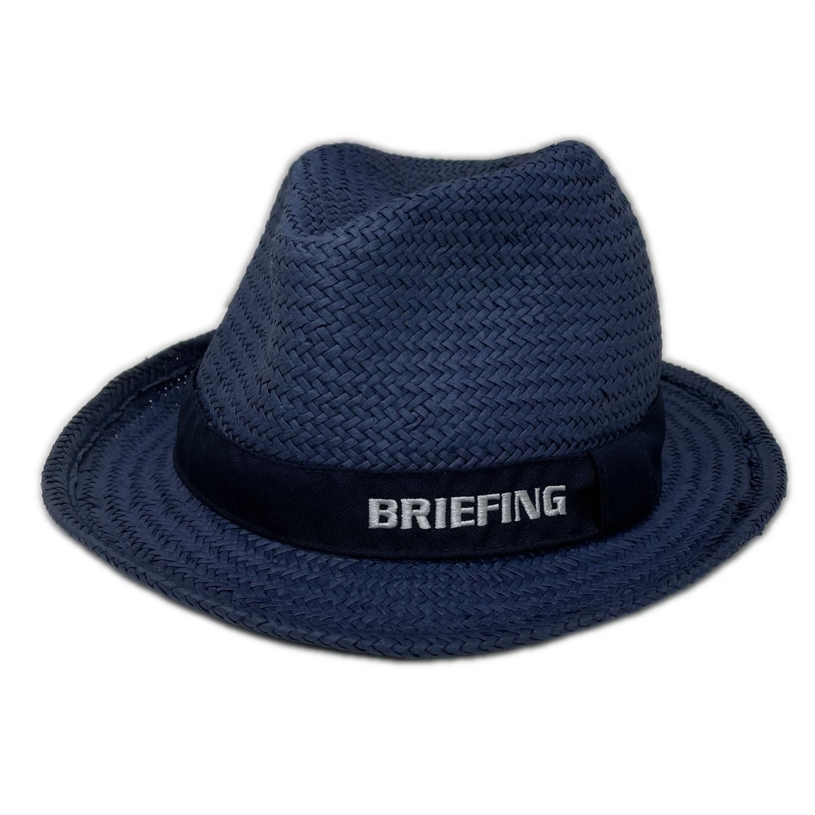 中古 ブリーフィング BRIEFING ストローハット L ネイビー 紺 中折れ