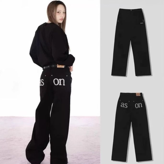 as on デニムパンツ S ブラック ズボン SMOG WIDE PANTS as