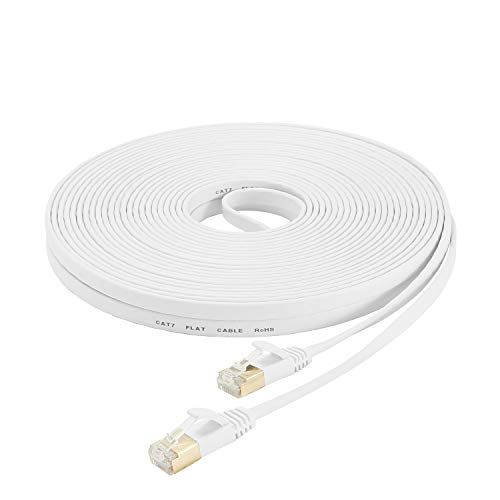 Cat7 LANケーブル カテゴリー7 ウルトラフラットケーブル 高速 STP 爪折れ防止 for モデム ルータ 10Gbps/600MHz CAT7準拠 屋外用 業務用 イーサネットケーブル RJ45 金メッキコネクタ (20m-ホワイト)美品　おすすめ