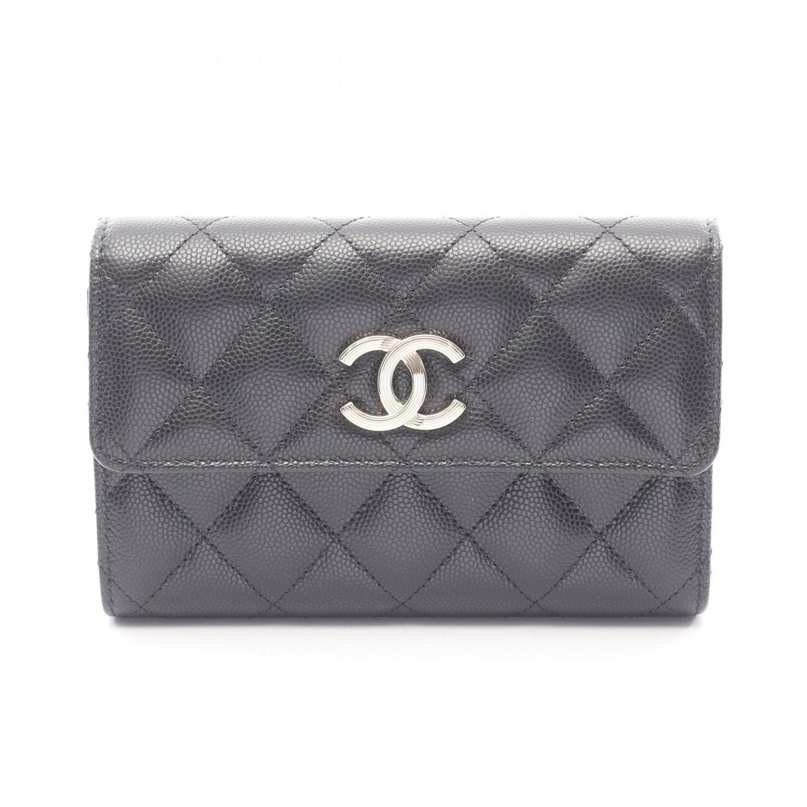 シャネル CHANEL 三つ折り財布 マトラッセ AP3398 ブラック キャビア 