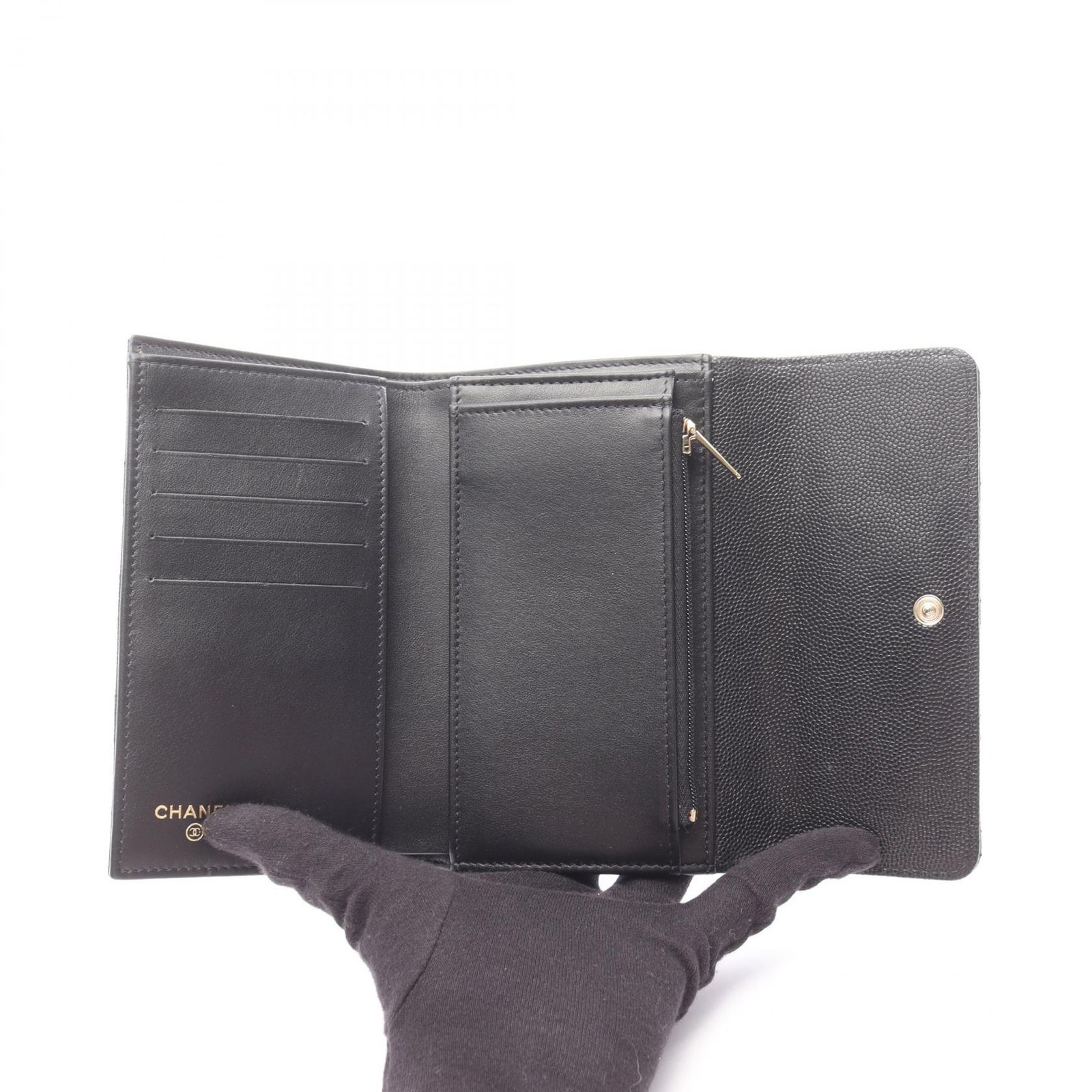 シャネル CHANEL 三つ折り財布 マトラッセ AP3398 ブラック キャビア 
