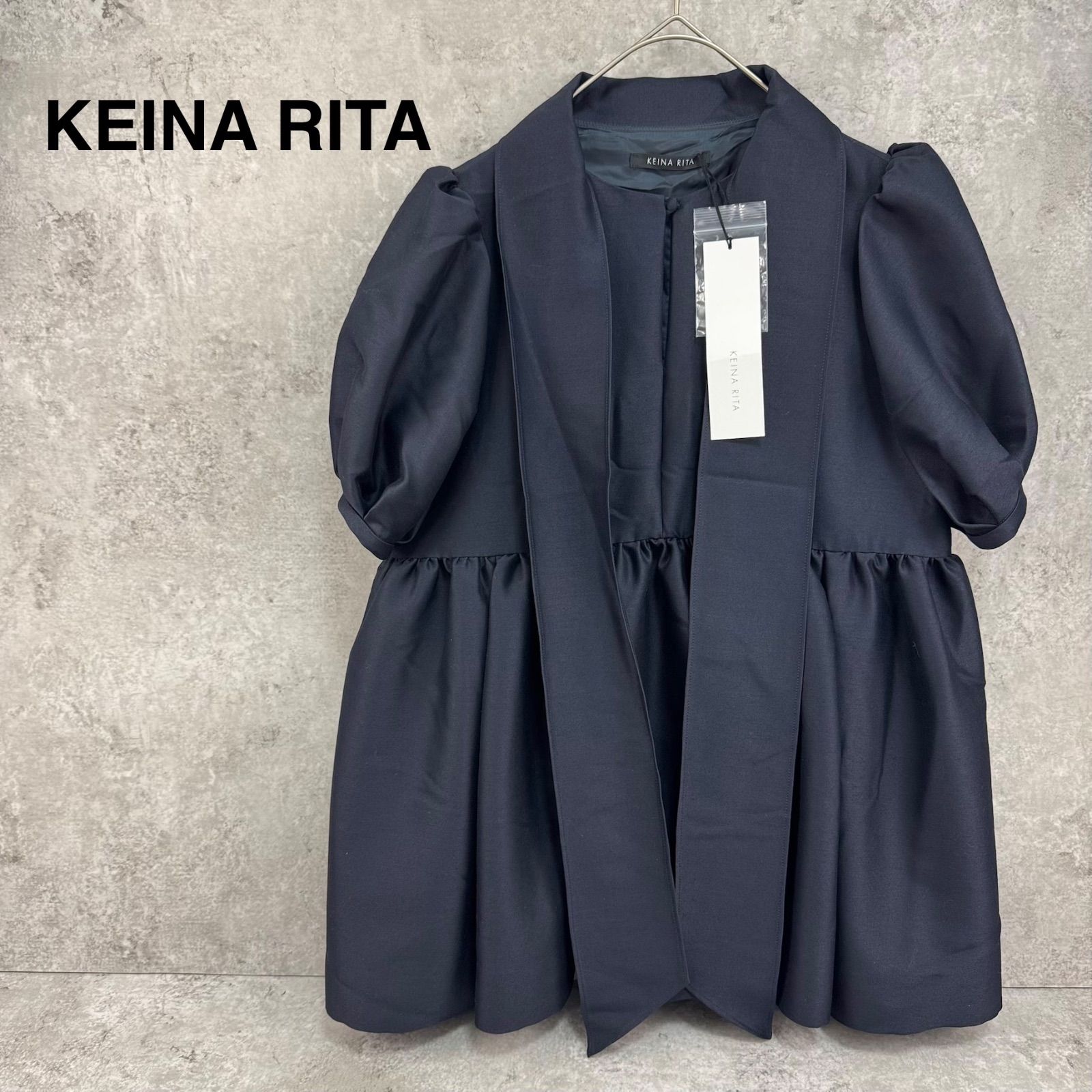 美品 KEINA RITA ケイナリタ ボウタイタックギャザーブラウス ネイビー 極美品】KEINA RITA ケイナリタ ボウタイタックギャザーブラウス