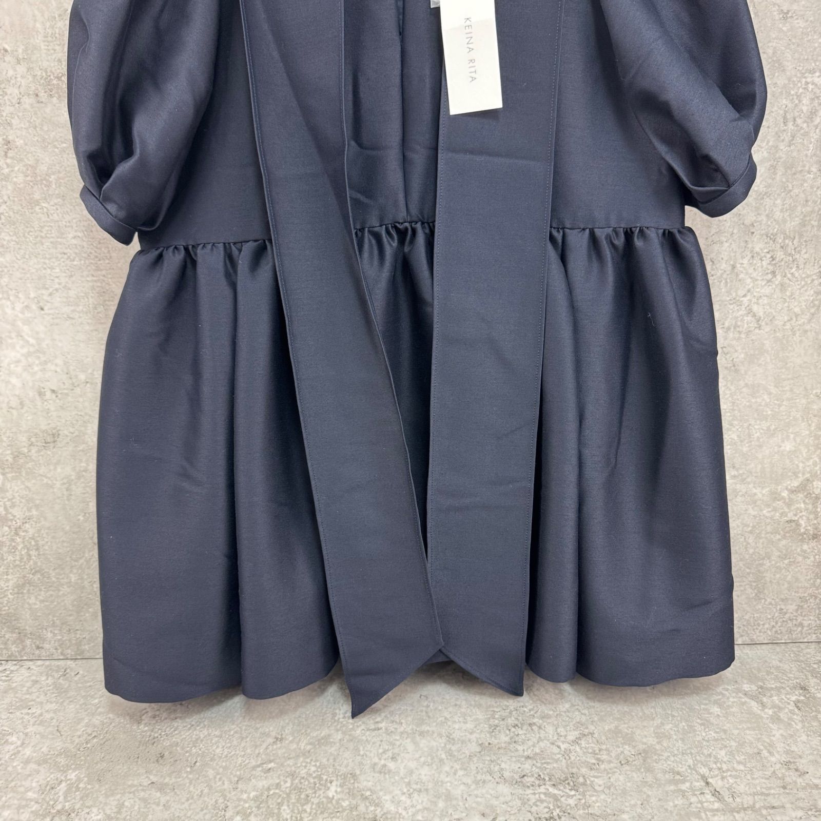 美品 KEINA RITA ケイナリタ ボウタイタックギャザーブラウス ネイビー 極美品】KEINA RITA ケイナリタ ボウタイタックギャザーブラウス