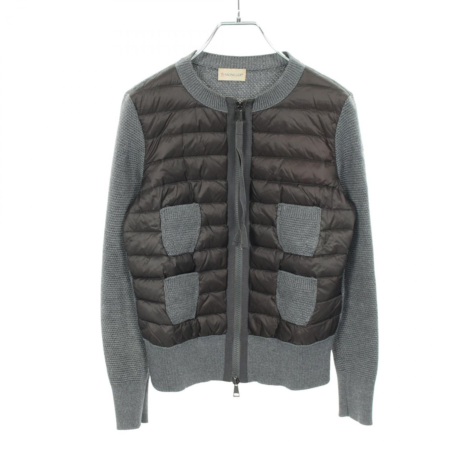 美品/MONCLER ハイブリッド ニット ダウンジャケット　グレー　切替 XS-M確保済◇関税なし国内発送MONCLERニット切替ダウンJKTグレー