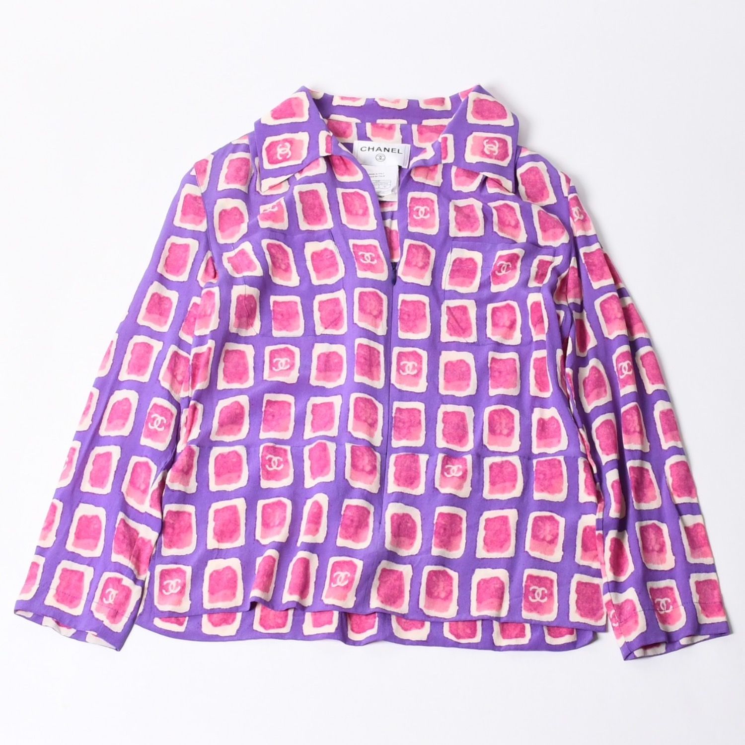 極美品 CHANEL シャネル ジップアップ 長袖シルクシャツ P17253V09794 