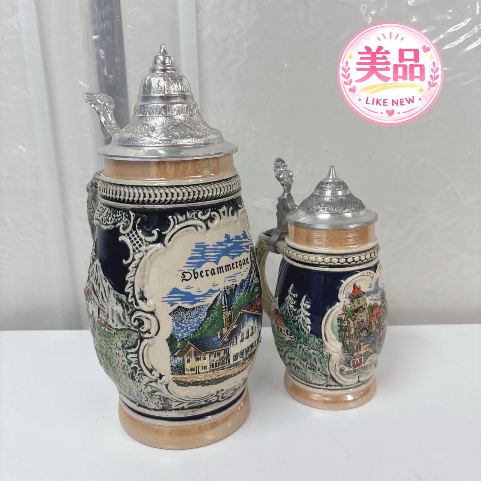 I603 ? ヴィンテージ品 西ドイツ製 蓋つきビールジョッキ ビアマグ 2個セット ⭐ クリーニング済