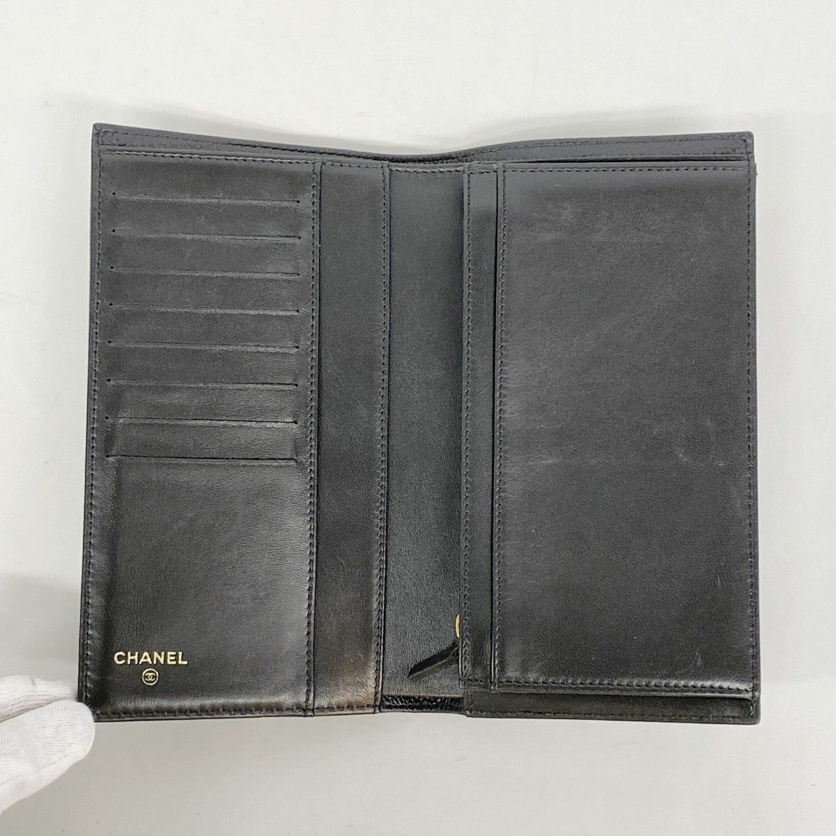【6dc3385-k】シャネル 長財布 キャビアスキン ブラック ゴールド金具【中古】レディース CHANEL - ☆最終価格【6dc3385-k】シャネル 長財布 キャビアスキン