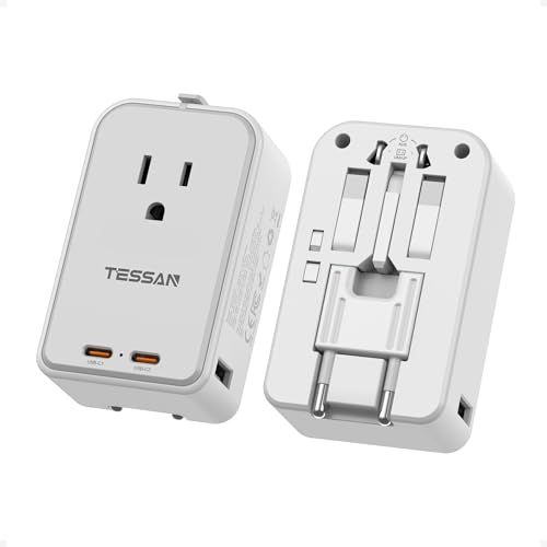 変換プラグ 全世界対応 TESSAN 海外超薄型旅行用コンセント 45W 急速充電 2つUSB-Cと2つUSB-Aポート付き C/O/BF/Aタイプ付き 海外電源変換器 マルチ変換プラグ 電源変換アダプター 韓国/ヨーロッパ/オーストラリア/イギ美品　おすすめ