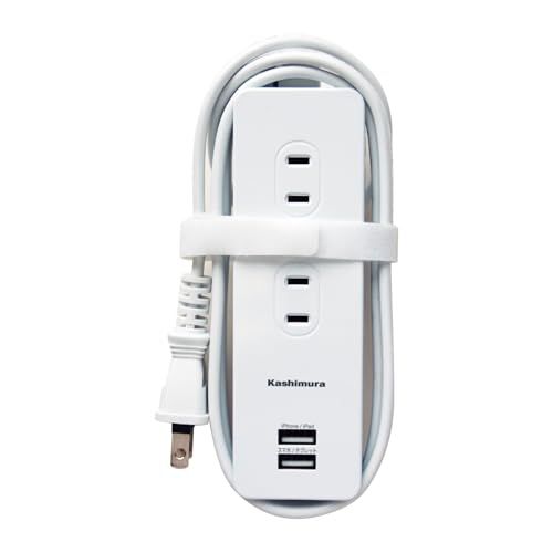 カシムラ ケーブルを本体に巻きつけられる電源タップ! 国内/海外で使用できる100～240V入力対応 USB-A 2口合計3A ACコンセント4口 NAC-045美品　おすすめ