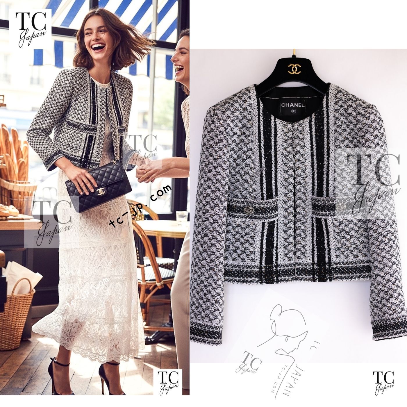 シャネル ジャケット CHANEL グレー ホワイト ブラック スパンコール