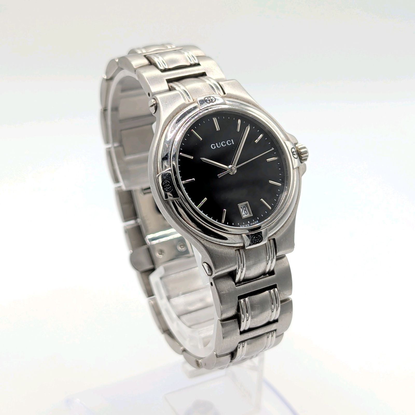 Gucci 9040M 腕時計 クォーツ デイト 黒文字盤 シルバー 不動 GUCCI